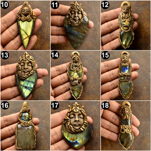 Labradorite pendentif jaune feu polymère naturel pierre d'argile pendentif pierres précieuses en gros pendentif en pierre collier labradorite - Product Image 3