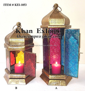 <b>Large</b> Moroccan Metal <b>Lantern</b> Iron Glass <b>Candle</b> Holder <b>Lantern</b> Wedding Home Decorative Brass Antique Gold <b>Lantern</b> - Product Image 1