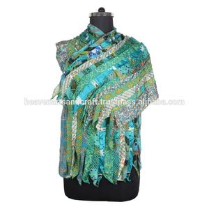 Écharpes vintage en soie Sari multicolore Écharpes indiennes Sari patchs Écharpe réversible Écharpe rayée colorée Panneau en soie Vintage Sari - Product Image 2