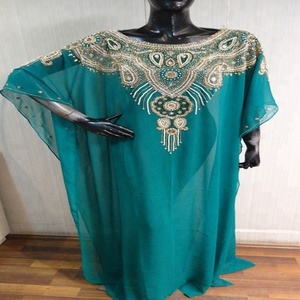Último Abaya diseños 2018 Dubai vestido Maxi Jalabiya murciélago Dubai Abaya bordado a mano de kaftan - Product Image 2