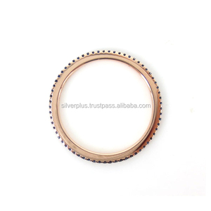 Sólido 14K oro amarillo genuino Azul zafiro piedra preciosa eternidad completa anillo de apilamiento joyería de Navidad - Product Image 3