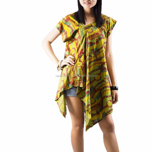 Tunique d'été à manches courtes, col en V, ourlet asymétrique trapèze, pour femmes, 2020 - Product Image 3