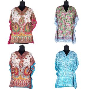 Últimas señoras Kaftan corto Sexy Casual vestido de verano 2025 bloque de mano de alta calidad impreso diseño Floral Kaftan tamaño libre Kaftan - Product Image 2