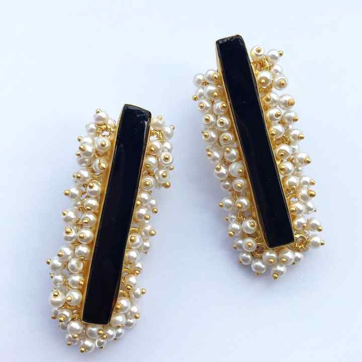 Vintage All-White Pebbles Long Black Onyx Stud Handmade Stainless Steel Beautiful Vintage Hoop Pearl Agate Jewelry Wedding Alloy