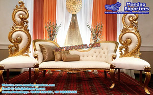 Conjunto de sofás plisados dorados de estilo moderno para boda, conjunto de sofás de lujo para recepción de boda, con respaldo alto - Product Image 6