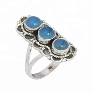 New Model Natural Chalcedony Gemstone Ring Handmade Silver Jewelry Rings Supplier And Exporter