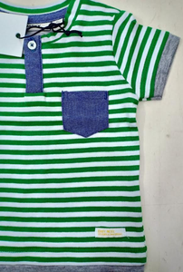 T-shirt d'été décontracté pour garçon, de qualité supérieure, nouvelle marque, rayé vert et blanc, à séchage rapide, tricoté, col rond, 100% coton - Product Image 3