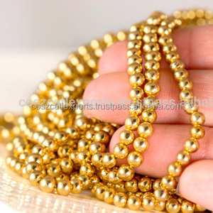 Hebra de Cuentas Redondas Lisas de Pirita Dorada de 3.5 mm, Cuentas de Cristal Amarillo Dorado, Cuentas de Piedras Preciosas de Cristal y Lampwork, Coszcalt Exports LKM02021W - Product Image 1