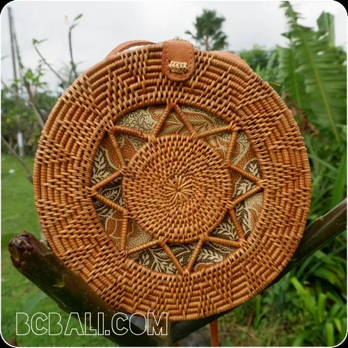 Bali el yapımı daire çanta rattan çim el dokuma kumaş astar benzersiz tasarım