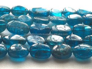 Cuentas Sueltas de Apatita Azul, Forma Ovalada, Diseño Liso, Coszcalt Exports, Hecho en India - Product Image 2