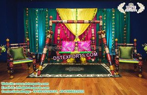 Sangeet Stage Swing avec lampes marocaines Royal Wedding Stage Jhula avec lampes Golden Metal Stage Swing Trending Mehendi Set USA - Product Image 6