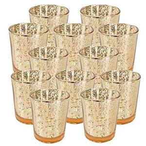 Yellow Mercury Glass <b>Votive</b> <b>Candle</b> Holder Set of 12 - Product Image 1