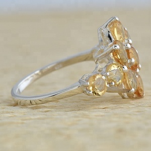 Anillo redondo de piedras preciosas naturales de Plata de Ley 925 con citrino amarillo, joyería, anillo de moda para regalo de boda o fiestas. - Product Image 3