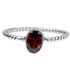 Anillo de plata de primera ley con forma ovalada para mujer, sortija, plata esterlina 925, granate rojo - Product Image 2