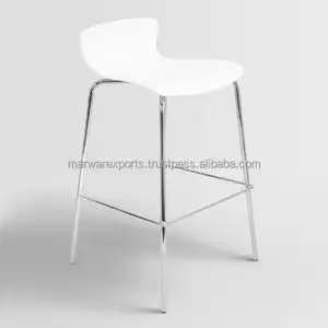<b>White</b> Bent Wood <b>Bar</b> Stool with Stainless Steel for Home Living Room Furniture Bone Inlay Console - Product Image 1