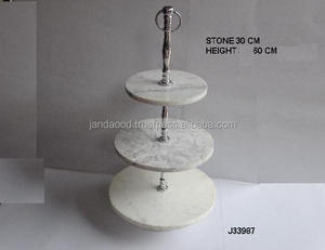 Support à gâteau rond à trois étages en pierre, avec poignée en Aluminium, finition polie, décor de fête et mariage - Product Image 3