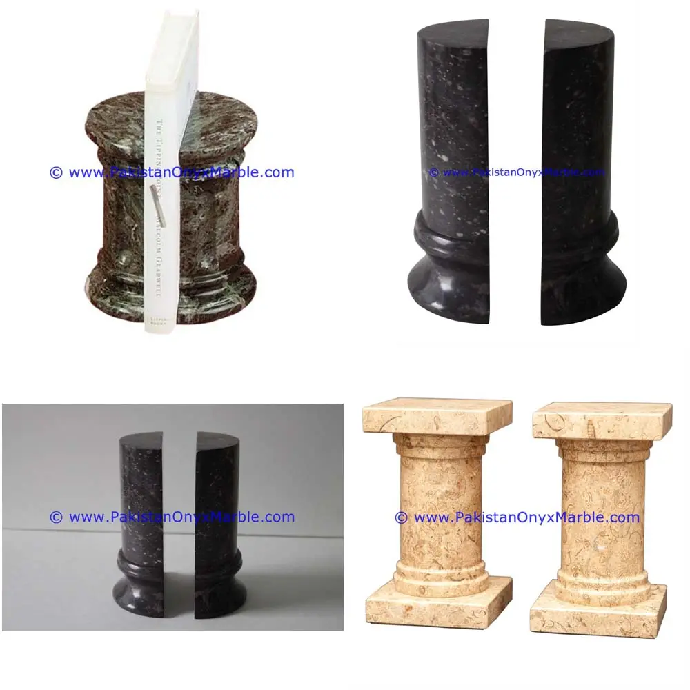 For book and decoration marble column pillar pedestal shaped handcarved natural stone black white fossil red beige decor gifts