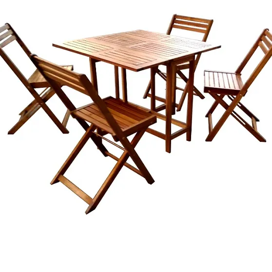 Set TDH 012/ TDH 012B set of Table 920x920x740 mm and 4 Chair 500x530x830mm, Acacia in oil finishing