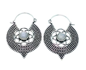 Natural Stone Hoop Earrings Moonstone Hoop Earring Silver Stone Hoop Earrings - Product Image 1