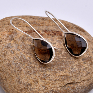 Pendientes colgantes de plata 925 con piedras preciosas de cuarzo ahumado corte pera joyería pendiente de moda para boda, regalo, fiesta para mujer - Product Image 3
