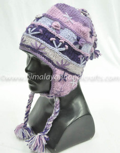 Mohawk-gorro de punto trenzado con borlas, gorrito multicolor con Diseño a rayas HHWTH 005 H - Product Image 2