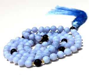Top vente bleu dentelle Agate 108 Mala perles collier spirituel à la main artiste indien colliers de perles - Product Image 1