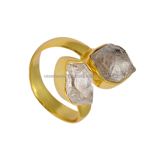 Anillo de piedras preciosas Herkimer de Plata de Ley 925 sólido chapado en oro de moda clásico Ajuste de bisel crudo para bodas y fiestas - Product Image 4