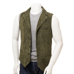 Men's Olive Genuine Cow Suede Waistcoat / Leather Waistcoat - Product Image 1