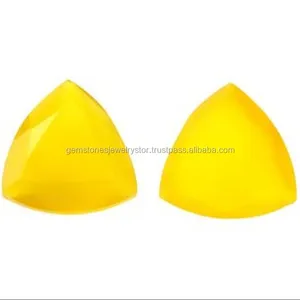 Beautiful Yellow Chalcedony Faceted Trillion Gemstone
