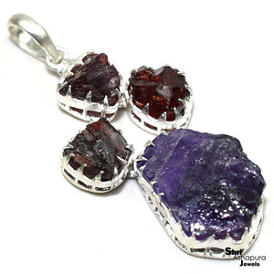 Forme fantaisie amusante améthyste _ grenat rouge pendentif en argent Sterling 925 bijoux en argent pierres précieuses bijoux en argent - Product Image 1