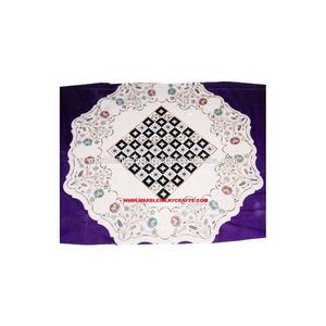 White Marble Inlay <b>Chess</b> Design Coffee <b>Table</b> Top - Product Image 1