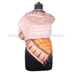 Kantha-Écharpe de travail en soie faite à la main, style vintage SC1220, pour filles, hijab en coton cousu main, Hijab - Product Image 2