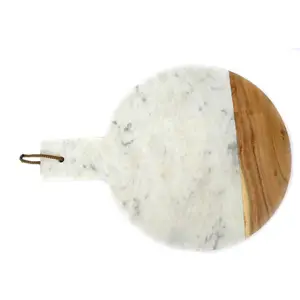 Natural Cutting Board Multi functional White Marble And Wooden Bread Cutting Board With handle Cheese Board and Veges Chopper