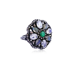 Victorian Style Rainbow Moonstone Labradorite Emerald Cocktail Ring 925 Silver Handmade Diamond Gemstone Jewelry Manufacturer - Product Image 2