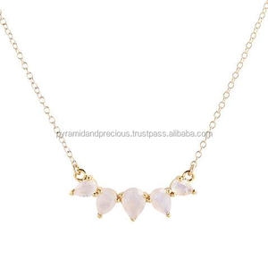Collar con forma de lágrima de piedra lunar de arco iris, collar de cadena de plata de ley 925 chapado en oro-6x4mm 7x5mm 8x6mm Size Stone - Product Image 1