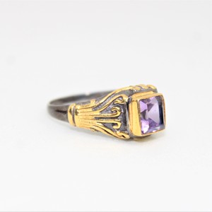 Superventas 18K chapado en oro 925 anillo de plata esterlina hecho a mano diseñador forma cuadrada amatista boda joyería suministro al por mayor - Product Image 1