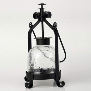 Vintage Style Iron Candle <b>Lantern</b> Handmade Round Metal Matte <b>Black</b> Carving Ins Style Home Christmas Decoration Includes Glass - Product Image 1