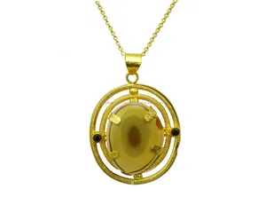 Medalhão de joia personalizada banhada a ouro expresso, venda imperdível, joia de medalhão com pingente de agate