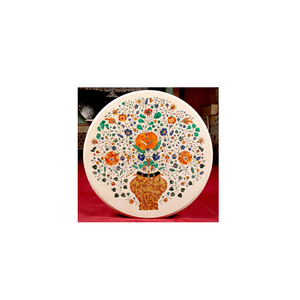 Plateau de table rond en marbre incrusté, décorations pour la maison et la salle - Product Image 1