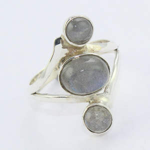 Vente en gros, trois pierres, bague en argent sterling 925, bague en labradorite, pierre précieuse, bague en argent, fabrication de bijoux faits à la main - Product Image 3