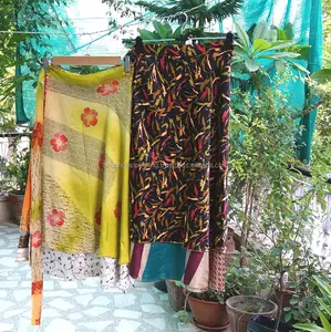 Wrap around short handmade sari silk skirt New Reversible 2 Layer Magic Mini Wrap Round Skirt India