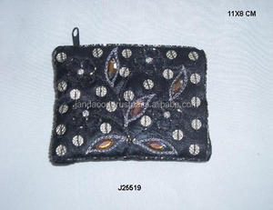 Portamonedas bordado Rectangular negro hecho a mano 11x8cm origen de la India decoración de la boda y Material de tela de regalo - Product Image 3