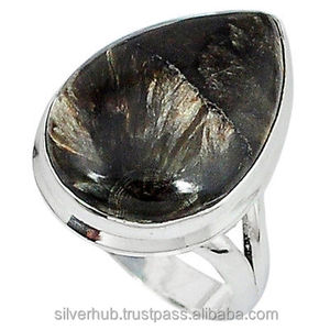 Anillos de joyería fina de Plata de Ley 925 personalizados hechos a mano corte de pera piedra preciosa de serafinita mejor precio para boda - Product Image 1