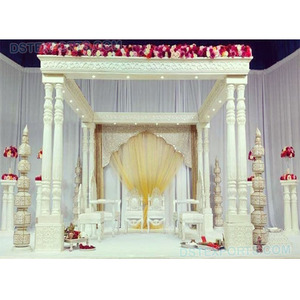 <b>Fascinating</b> Hindu Marriage Twin Pillar Mandap Designer <b>Wedding</b> White Mandap Antique Designed <b>Wedding</b> Mandap Australia DST USA - Product Image 1