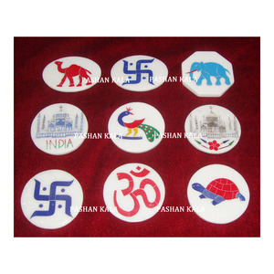 Top Quality White Marble Inlay <b>Coaster</b> <b>Set</b> - Product Image 1