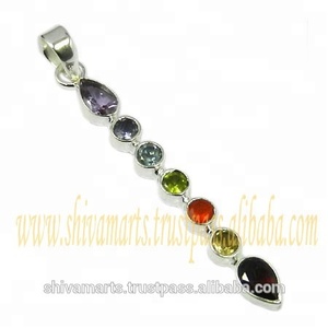 925 plata esterlina amatista Multi piedra preciosa Chakra colgante de moda Vintage estilo Hip Hop joyería fina con colgantes y dijes - Product Image 2