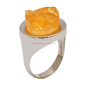 แหวนพลอยซิทรีนหยาบของแท้ Solid925เงินสเตอลิงตั้งค่าหนามเตยเครื่องประดับ Casa de Plata ผู้ผลิตขายส่ง - Product Image 1