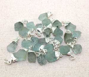 Connecteur de pierres précieuses aigue-marine rugueuse naturelle pépite argent plaqué bricolage breloques pierre de naissance connecteur de recherche - Product Image 3