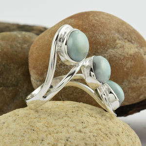 Best Selling Natural Larimar Three Stone <b>Ring</b> 925 Sterling <b>Silver</b> Handmade Wide Boho <b>Chunky</b> <b>Rings</b> Women Men Wholesale Jewelry - Product Image 2