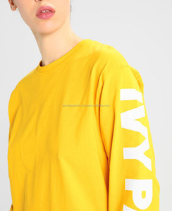 T-shirt noir à manches courtes pour femmes, t-shirt blanc surdimensionné jaune à manches longues pour dames, vente en gros, bon marché - Product Image 4